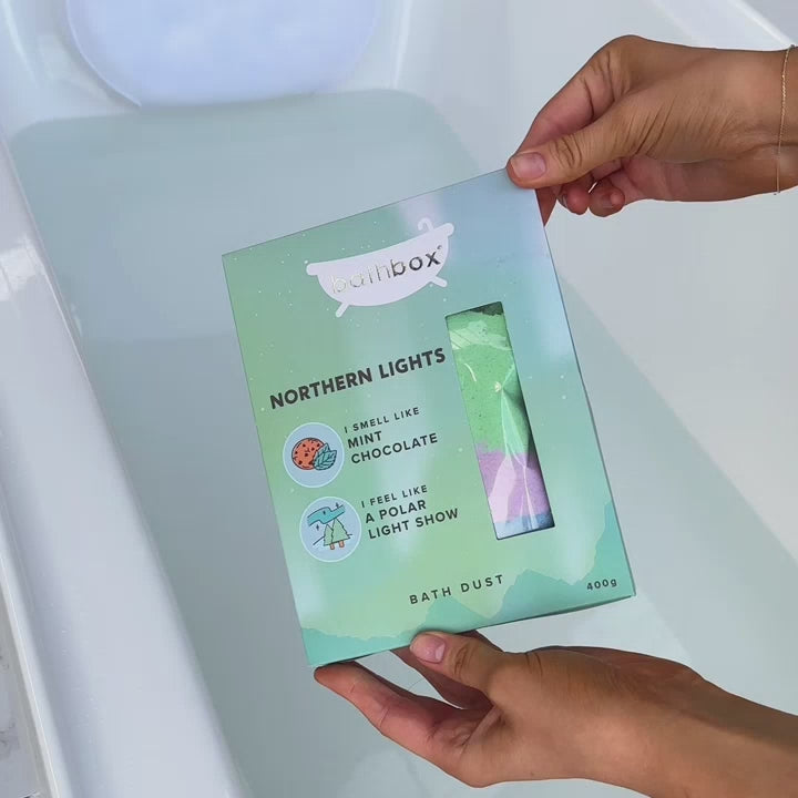 Northern Lights Bath Dust for Kids & Adults - Colourful Glitters & Mint Chocolate Fragrance - Made in Australia by Bath Box