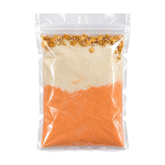 Sleigh Bells Christmas bath dust 400g bag, apricot and cream with gold stars, by Bath Box
