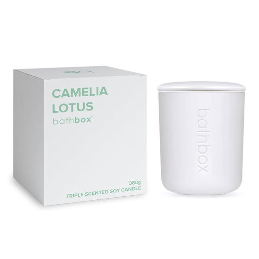 Camelia Lotus Candle - Natural Soy Wax, Large Triple Scented, Strong Double Wick Candle by Bath Box Australia