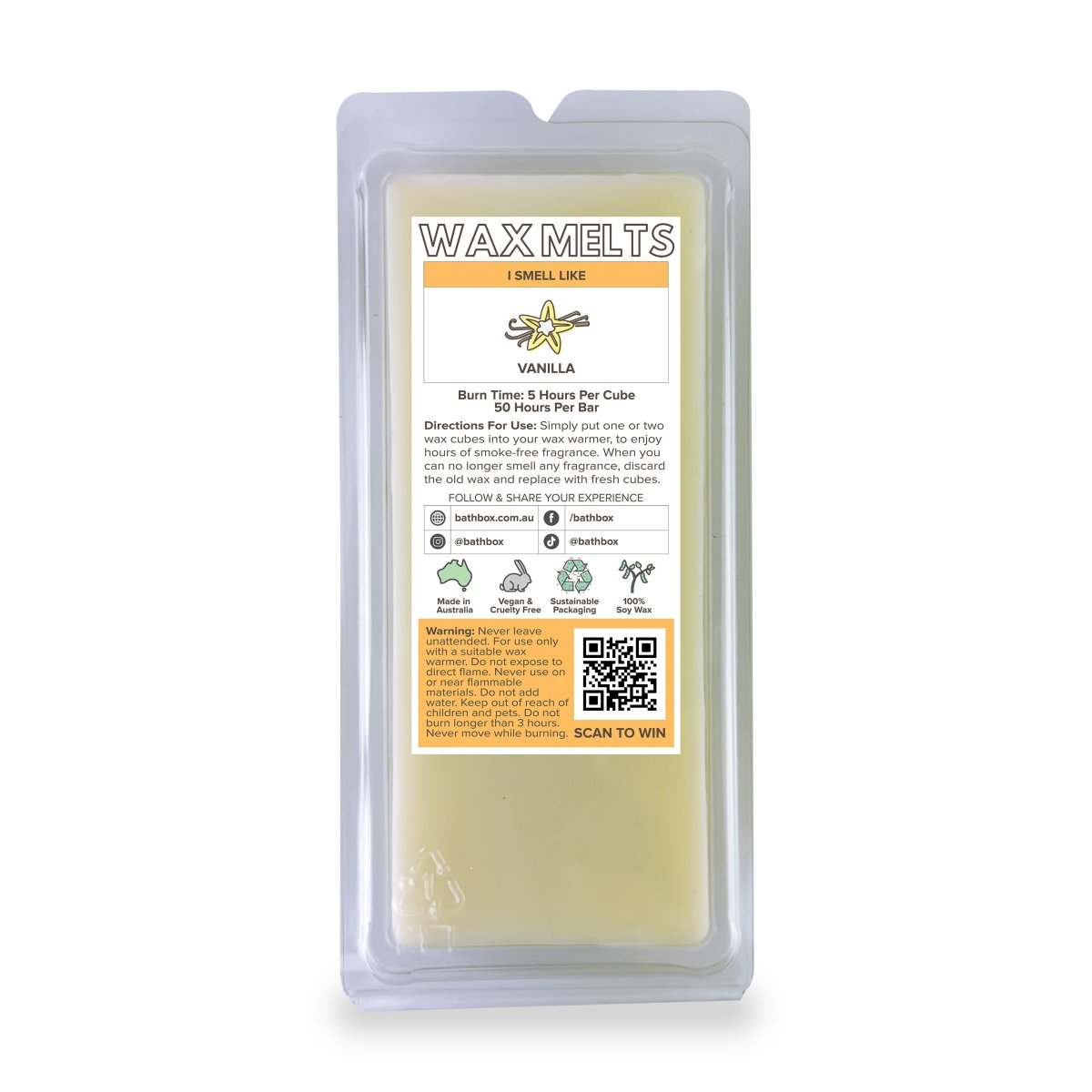 Vanilla Natural Soy Wax Melts - Candle Alternative Aromatherapy & Strong Scent Fragrance Made in Australia by Bath Box