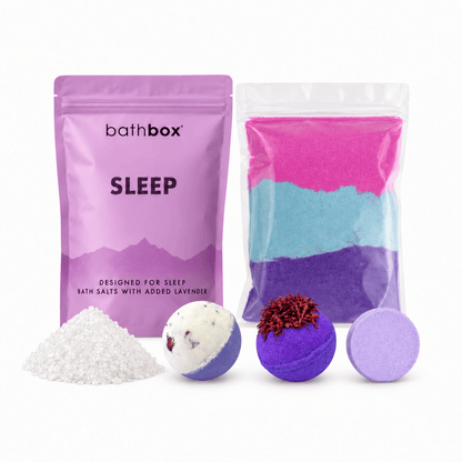 Sleep Starter Set with Sleep Salts, Counting Sheep and Shut Eye bath bombs, Sweater Weather bath dust and Snoozy shower steamer