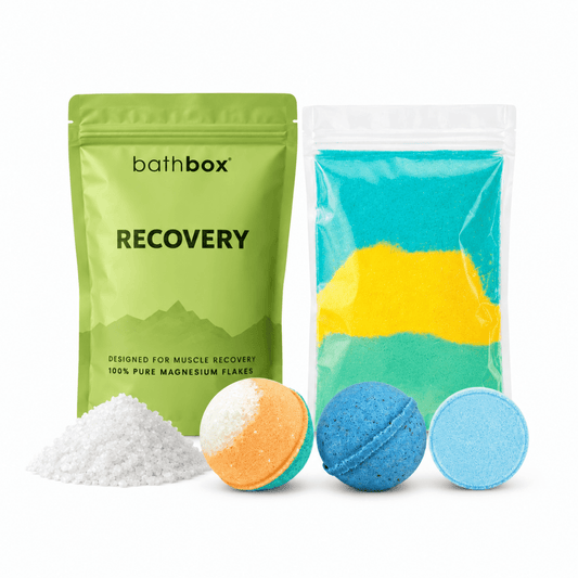Recovery Starter Set with Recovery Salts, R&R and Bath Therapy bath bombs, Beachfront bath dust and Refresh shower steamer