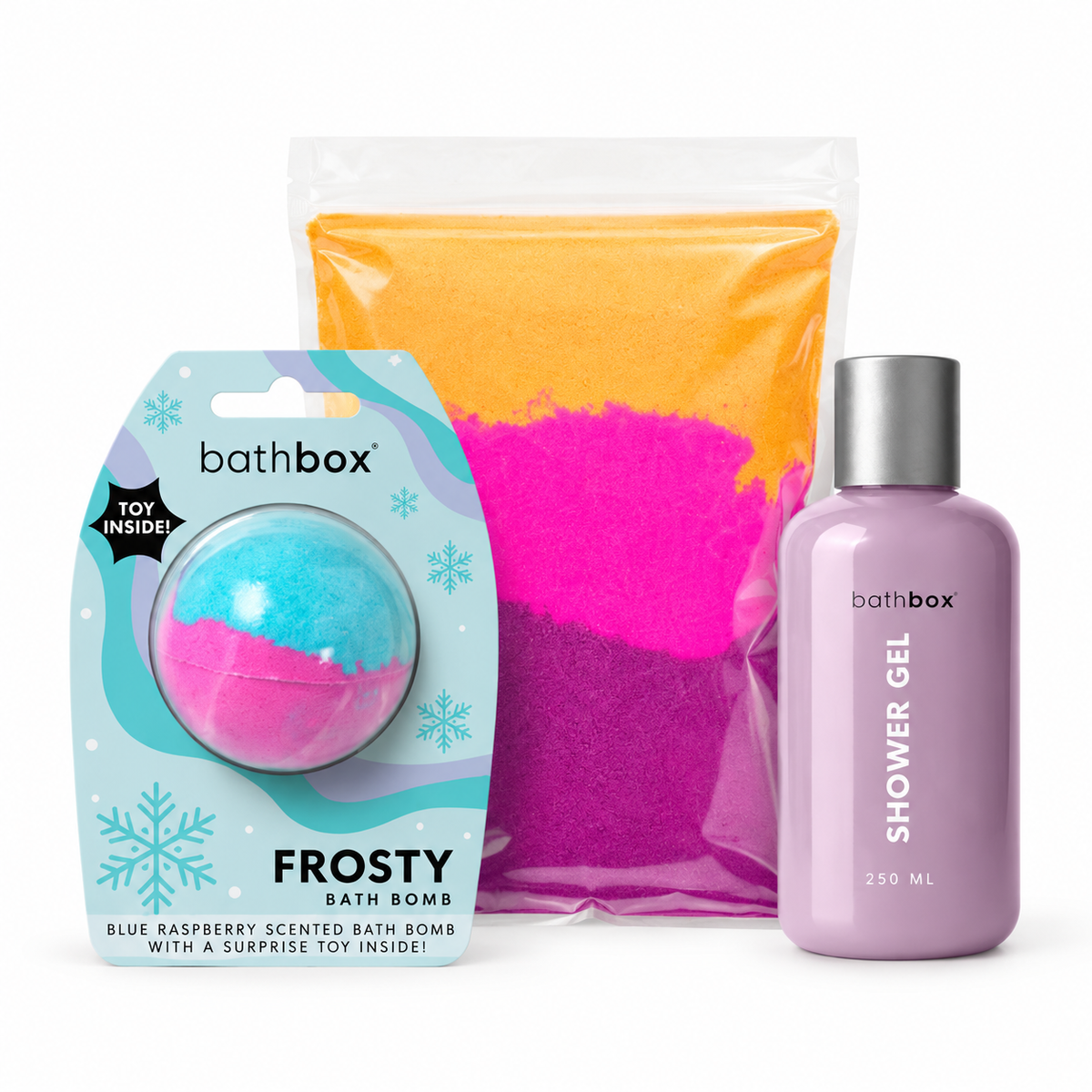 Little Adventurers Mini Set with Frosty Fizzer bath bomb, Bubblegum shower gel and Soda Pop bath dust