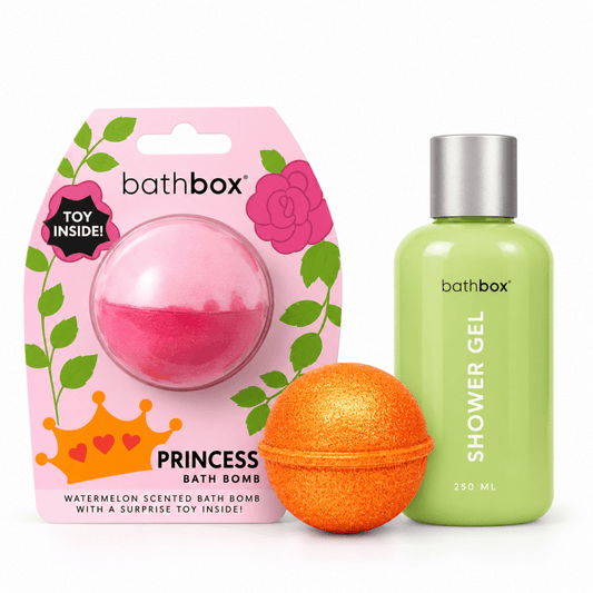 Little Sparkle Mini Set with Princess Fizzer and Topaz bath bombs and Gummy Bear shower gel