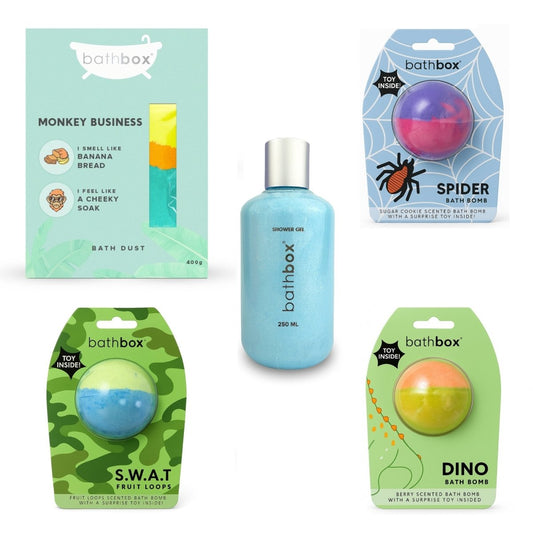 Boy Toy Bath Bomb, Bath Dust & Bubble Bath Gift Set Bundle by Bath Box Australia