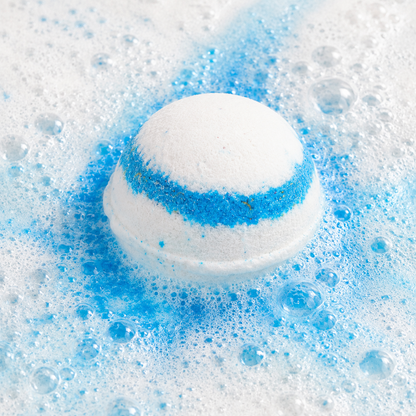 Calm Waters Sea Bath Bomb fizzing in water by Bath Box
