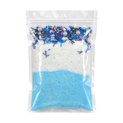 Frost Bite Christmas bath dust 400g bag, blue and white with sprinkles, by Bath Box