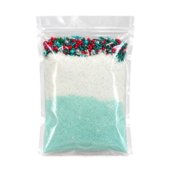 Mistletoe Christmas bath dust 400g bag, mint and white with sprinkles, by Bath Box