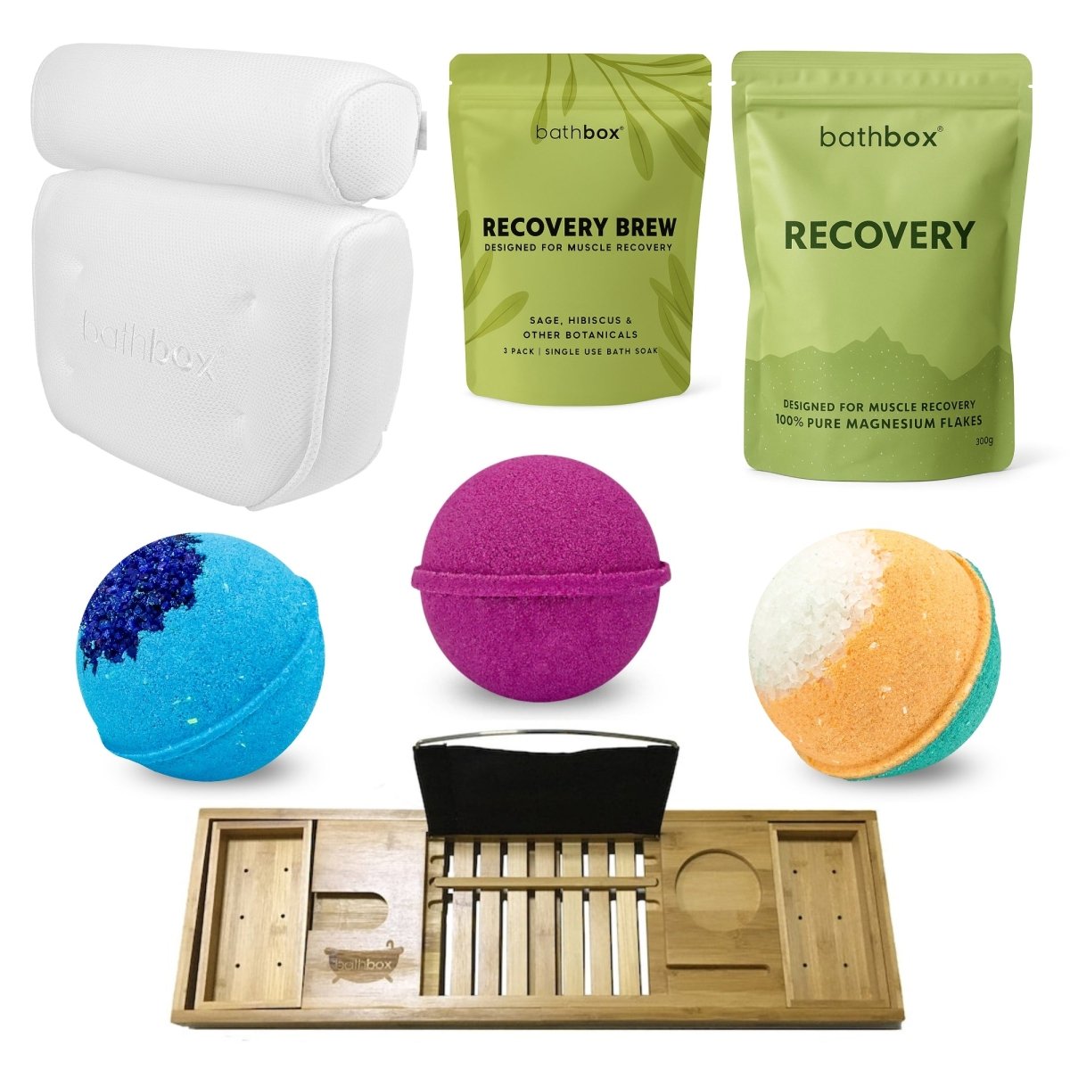 Muscle Relief Bath Gift Bundle - Recovery Epsom Bath Salts, Magnesium Sulphate Soaks & Bath Bombs by Bath Box Australia