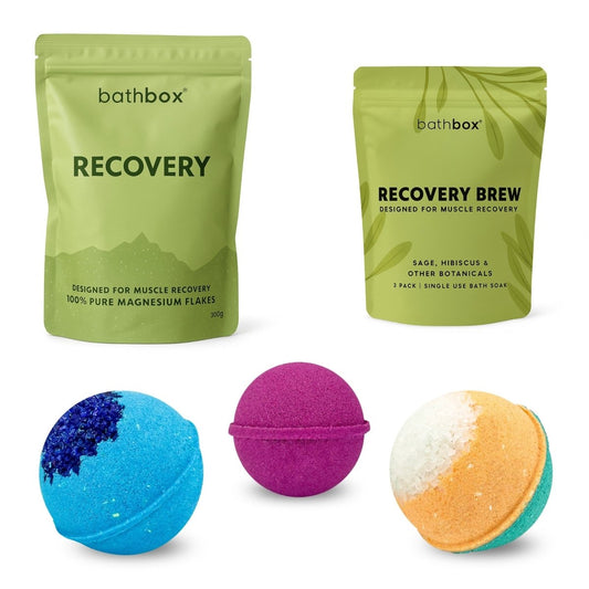 Muscle Relief Bath Gift Bundle - Recovery Epsom Bath Salts, Magnesium Sulphate Soaks & Bath Bombs by Bath Box Australia
