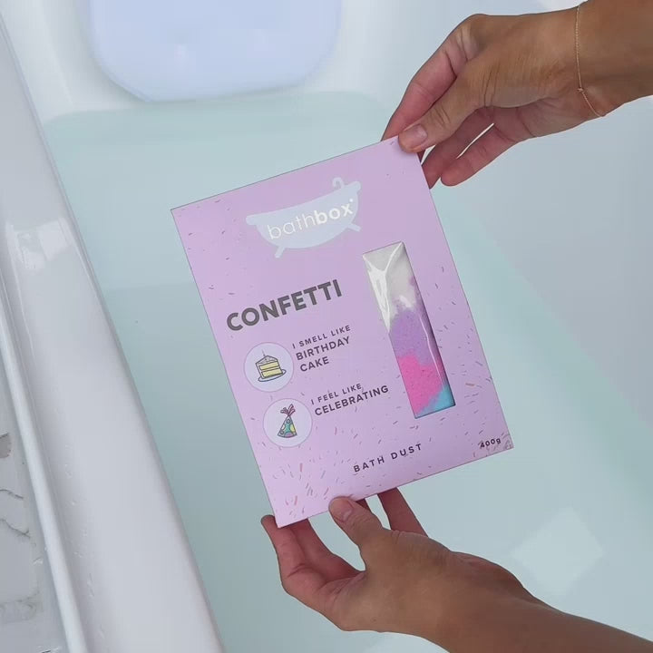 Confetti Bath Dust for Kids & Adults - Colourful Glitters & Birthday Cake Fragrance - Made in Australia by Bath Box
