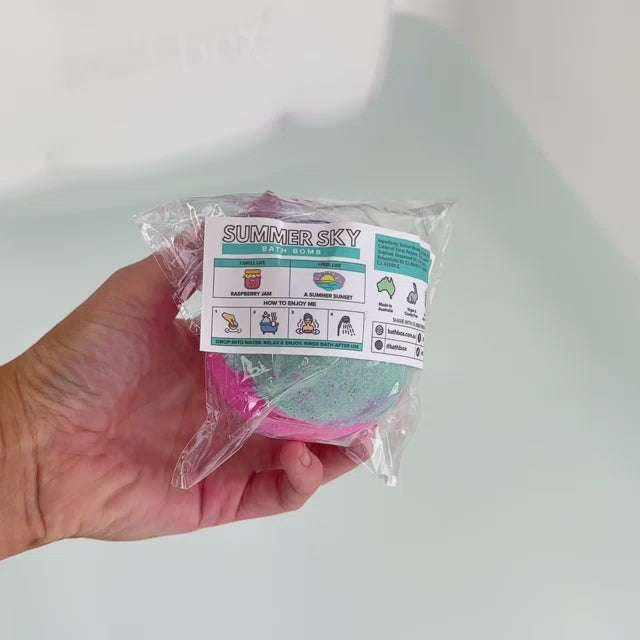 Summer Sky Bath Bomb for Kids & Adults - Large Colourful Glitters & Raspberry Jam Fragrance - Made in Australia by Bath Box