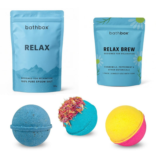 Relax & De-Stress Bath Gift Set - Bath Bombs, Salts & Soaks by Bath Box Australia
