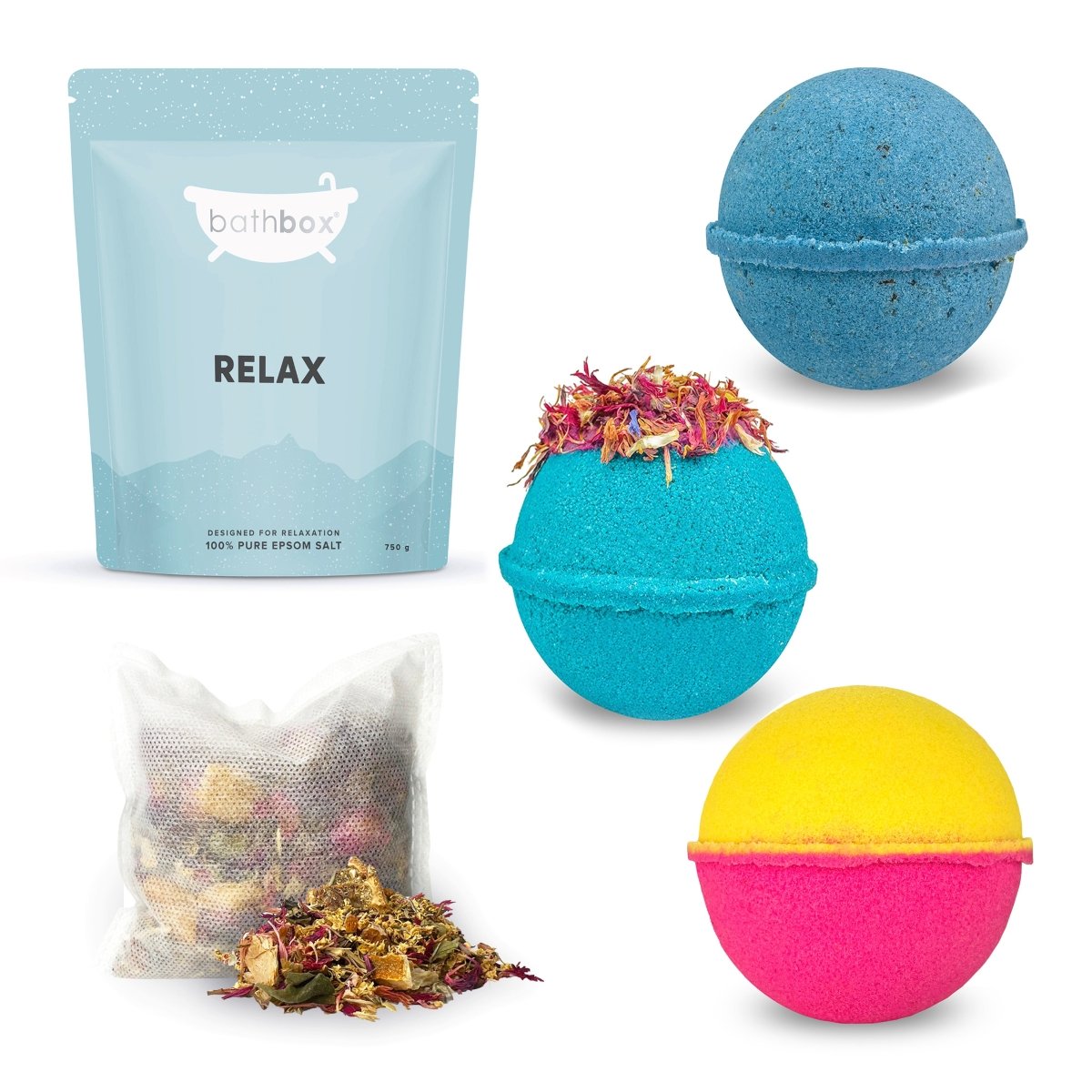 Relax & De-Stress Bath Gift Set - Bath Bombs, Salts & Soaks by Bath Box Australia