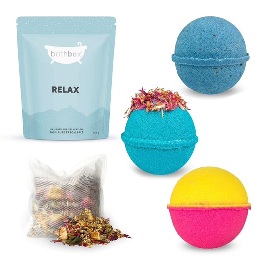 Relax & De-Stress Bath Gift Set - Bath Bombs, Salts & Soaks by Bath Box Australia