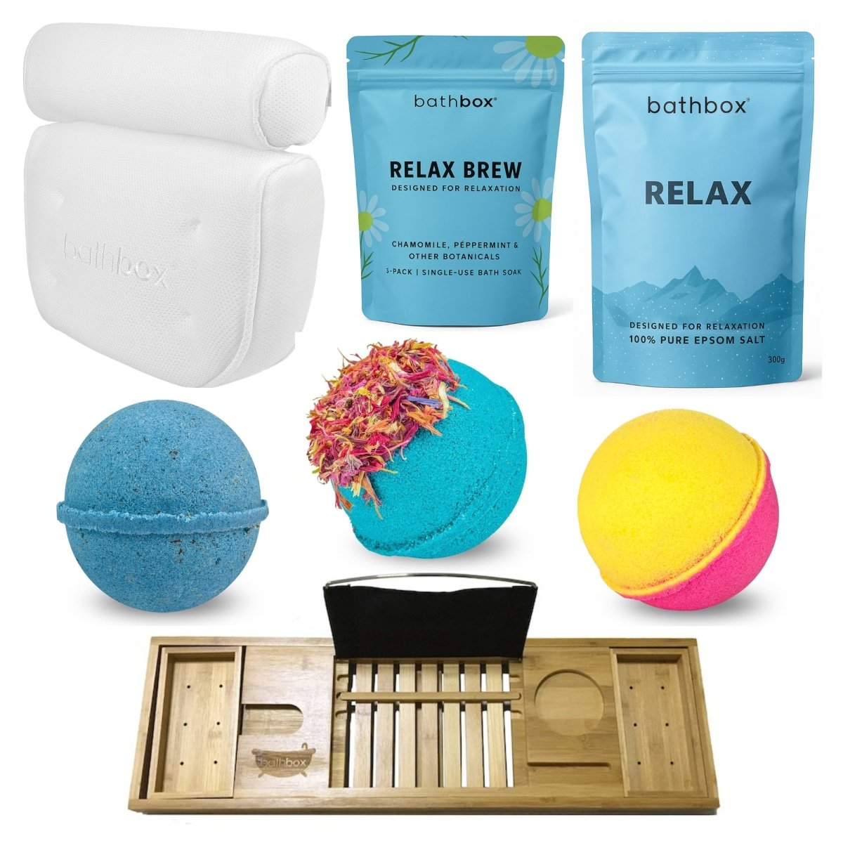 Relax & De-Stress Bath Gift Set - Bath Bombs, Salts & Soaks by Bath Box Australia