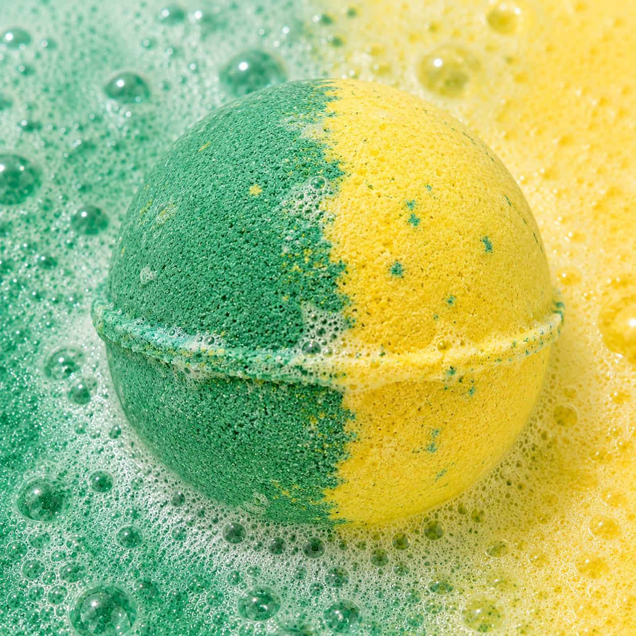 Spa Retreat Lemongrass & Ginger Bath Bomb fizzing in water by Bath Box