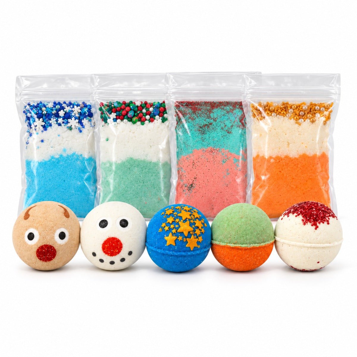 Ultimate Christmas Bath Set with five Christmas bath bombs and four Christmas bath dust bags