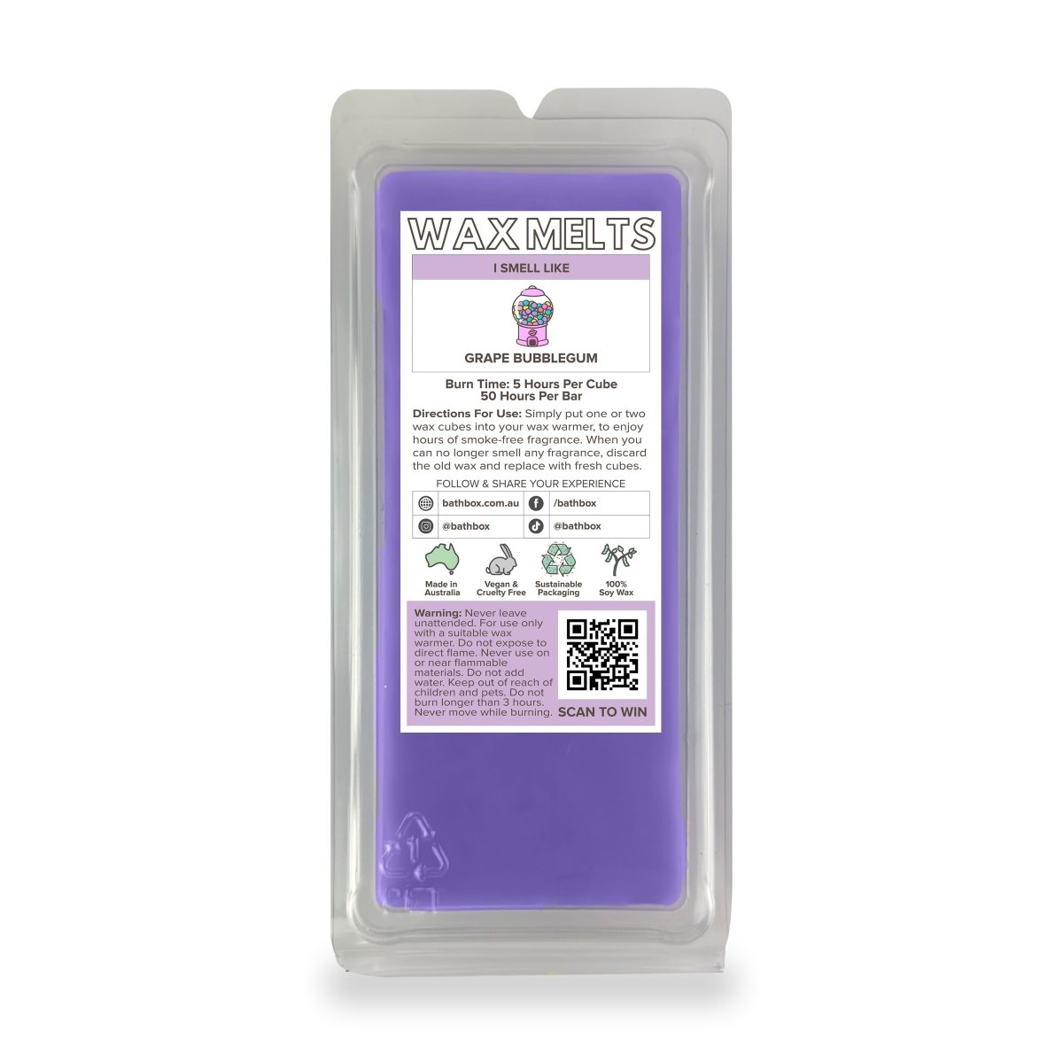 Grape Bubblegum Natural Soy Wax Melts - Candle Alternative Aromatherapy Strong Scent Fragrance Made in Australia by Bath Box