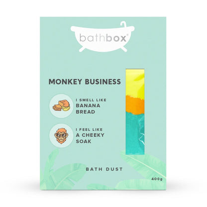 Monkey Business Bath Dust for Kids & Adults - Colourful Glitters & Banana Bread Fragrance - Made in Australia by Bath Box