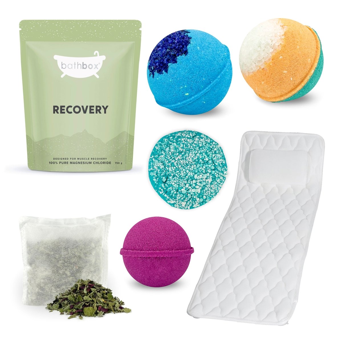 Muscle Relief & Recovery Bath Gift Set - Bath Bombs, Salts, Soaks & Pillow by Bath Box Australia