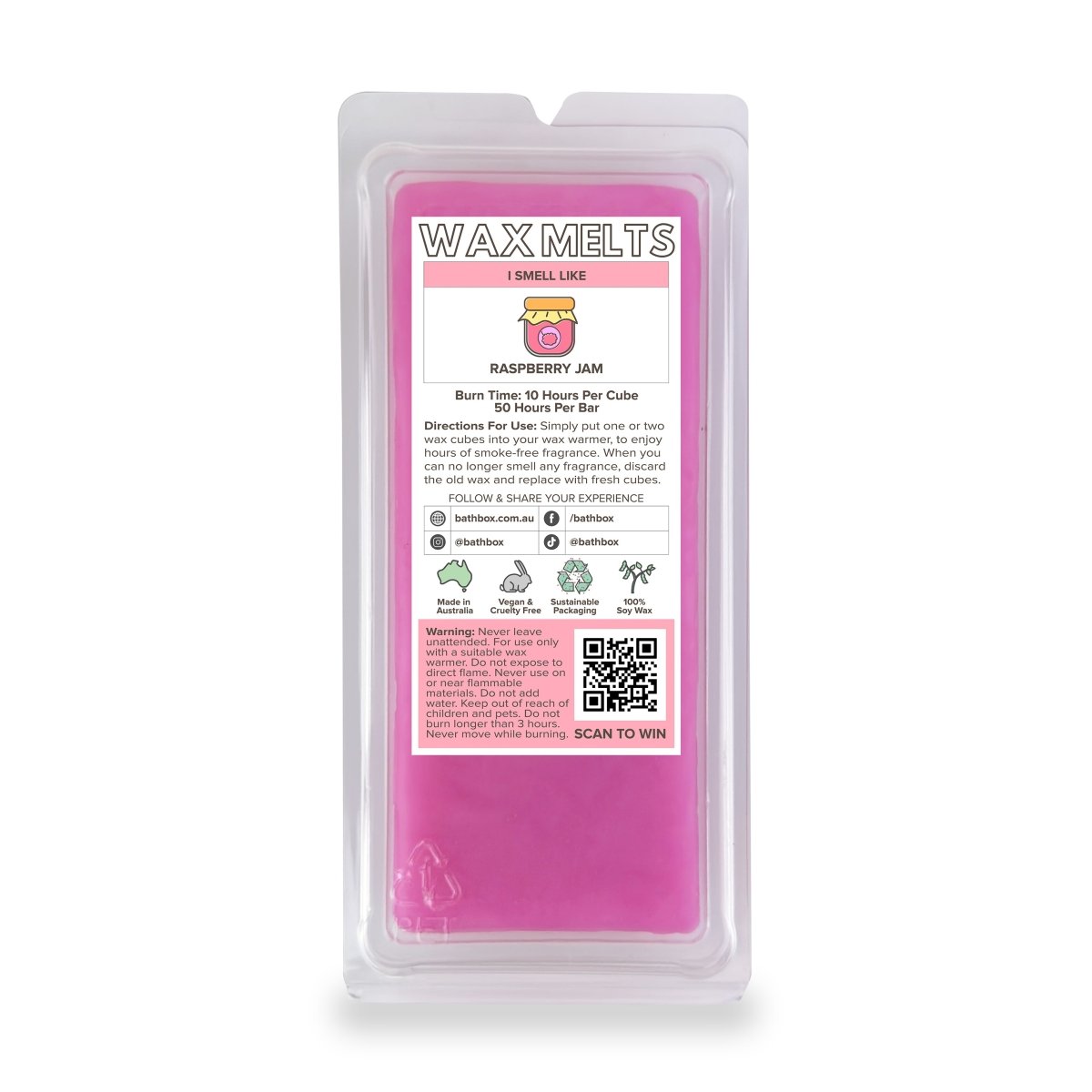 Raspberry Jam Natural Soy Wax Melts - Candle Alternative Aromatherapy & Strong Scent Fragrance Made in Australia by Bath Box