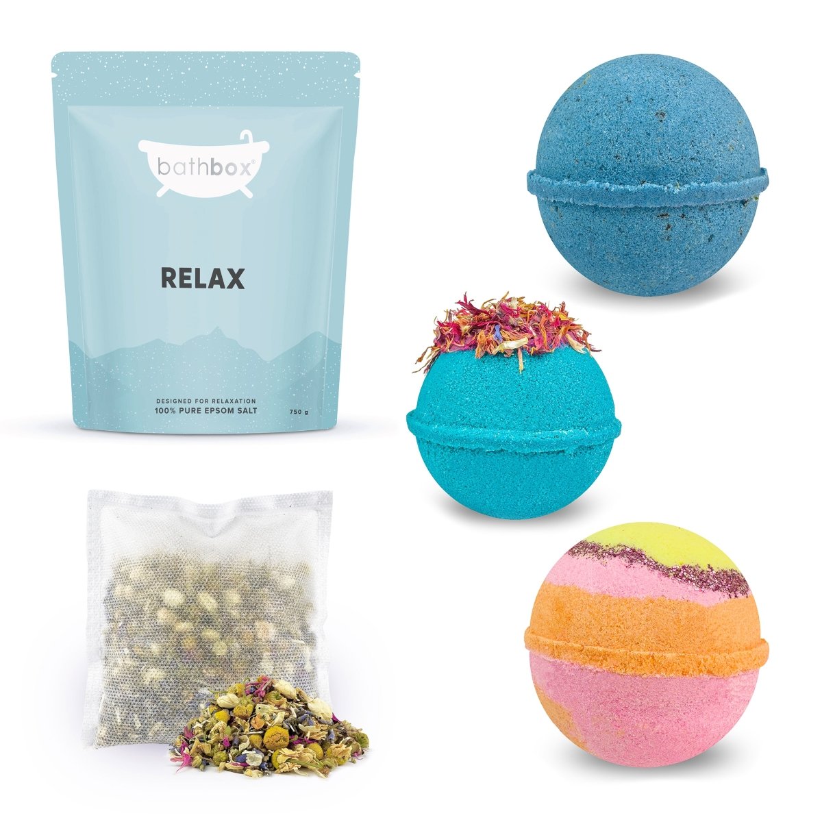 Relaxing & De-Stress Bath Gift Set - Bath Bombs, Salts & Soaks - Bath Box Australia