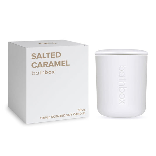 Salted Caramel Candle - Natural Soy Wax, Large Triple Scented, Strong Double Wick Candle by Bath Box Australia